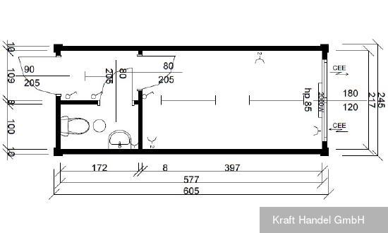 Kraft Bürocontainer mit Windfang und WC,